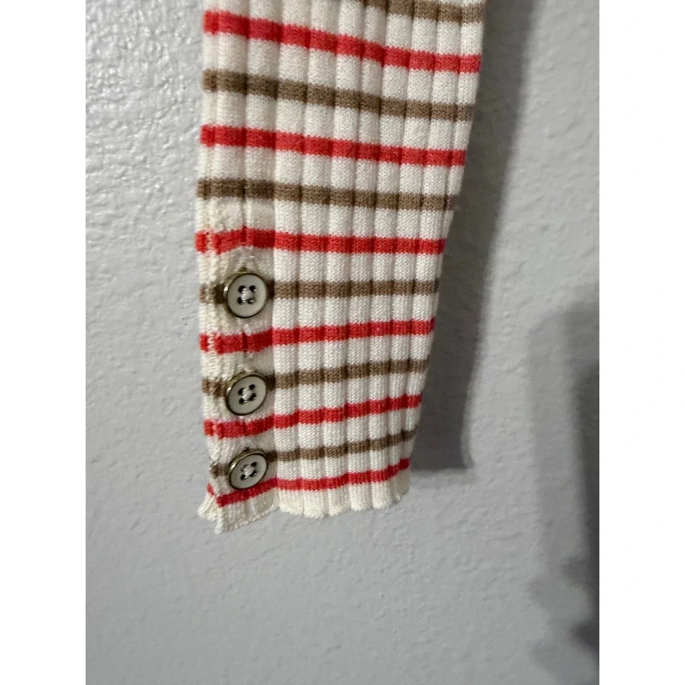 J‎ McLaughlin Women's Striped Ribbed Knit Sweater Size Small Coral Brown Cream